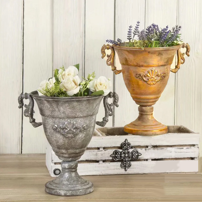 European retro flower pot drying flower pot classical goblet vase Nordic style iron metal flower Weng ins style