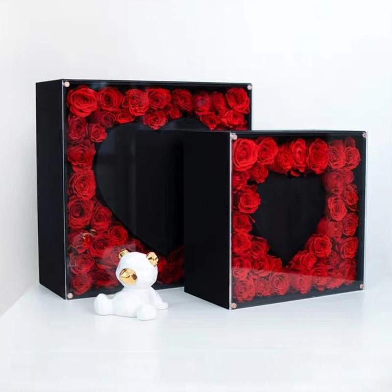 Flowers Packaging Box Water Crystal Love Acrylic Cover Gift Box Silk Noodle Valentine's Day Companion Gift Box Containing Box