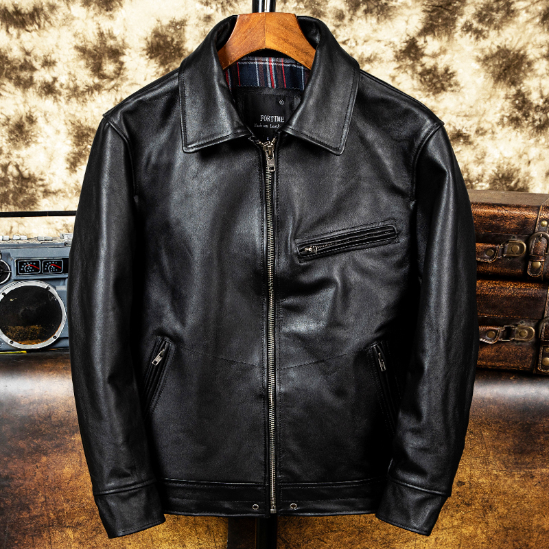 Mulholland Drive Classic First-Layer Tea Core Horsehide Leather Jacket Men's Slim-Fit Leather Jacket Casual Large Size Coat