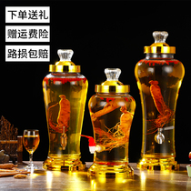 Glass wine bottle Wine tank wine jar Ginseng deer antler wine bottle Plum wine red wine bottle 10 pounds pure copper faucet