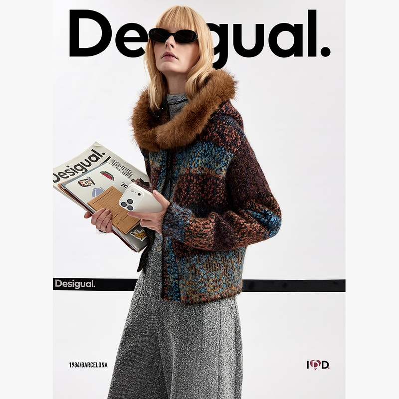 Desigual26 Autumn and Winter Multi-Color Gradient Jacquard Detachable Fur Collar Hooded Long-Sleeved Knitted Cardigan Women's Jacket Desigual26 Autumn and Winter Multi-Color Gradient Jacquard Detachable Fur Collar Hooded Long-Sleeved Knitted Cardigan Women's Jacket