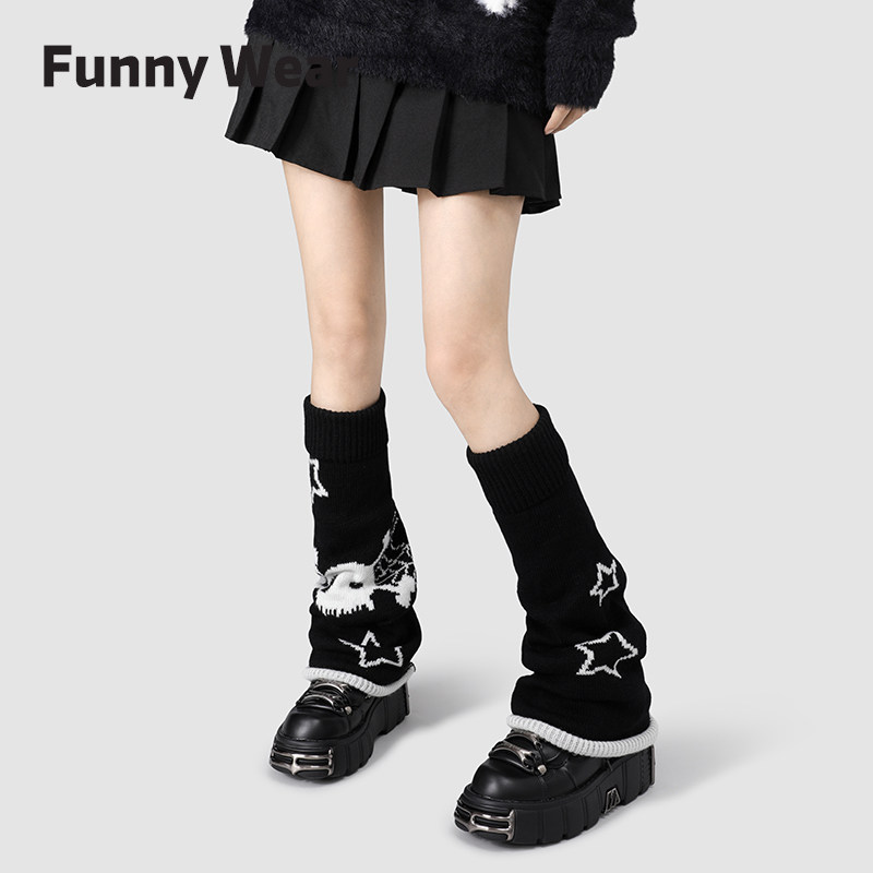 Flip-floptyjacket y2k Stars subculture leg jacket black Skull and skull stack Sox stockings Horn Jk Calf Socks-Taobao
