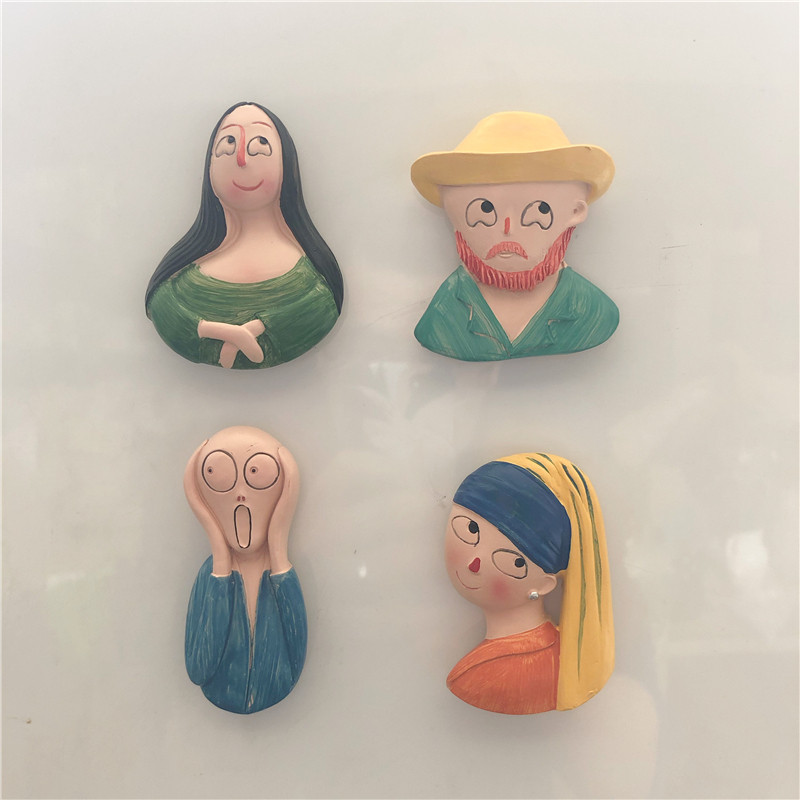 (2) Vintage cartoon coco van Gogh Mona Lisa resin refrigerator magnets stereo magnets