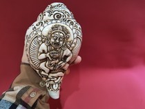 Wisdom and Compassion Buddha Destiny Left-hand Carved Conch Mahakala 18cm Offering Origin SF Express