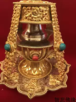 Nepal Buddhist supplies sterling silver copper gilt gold longevity bottle width 13cm