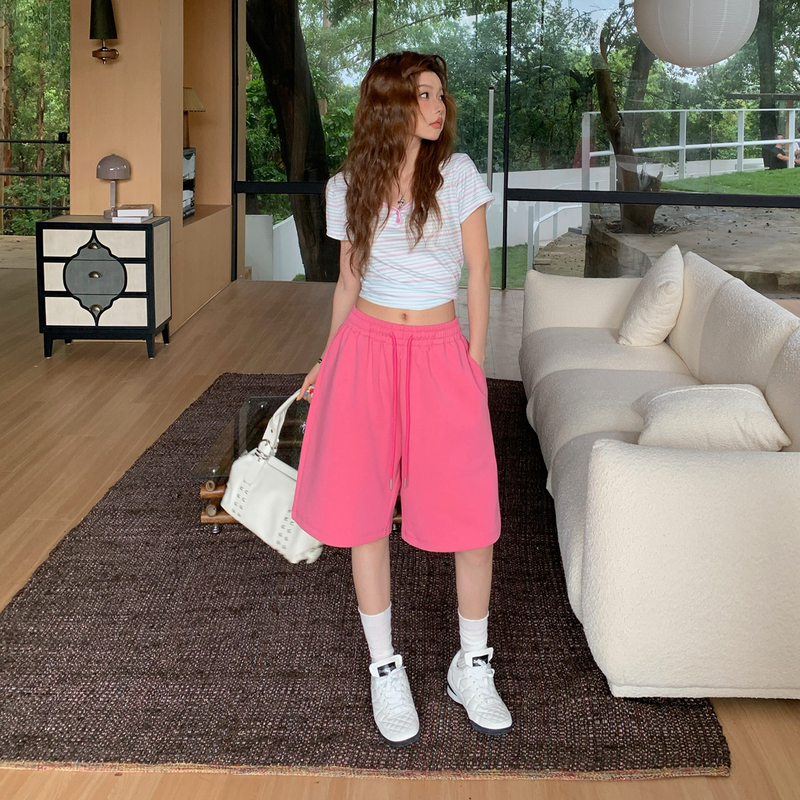 Women's Casual Sweatpants, Spring and Summer Vintage Elastic High-Waisted Loose Drawstring Sports Wide-Leg Mid-Length Shorts Women's Casual Sweatpants, Spring and Summer Vintage Elastic High-Waisted Loose Drawstring Sports Wide-Leg Mid-Length Shorts
