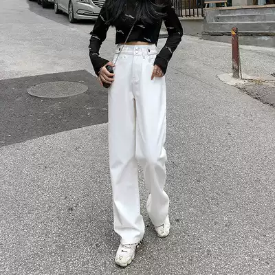 White wide leg jeans Women 2020 new autumn and winter straight loose trousers high waisted thin mop pants