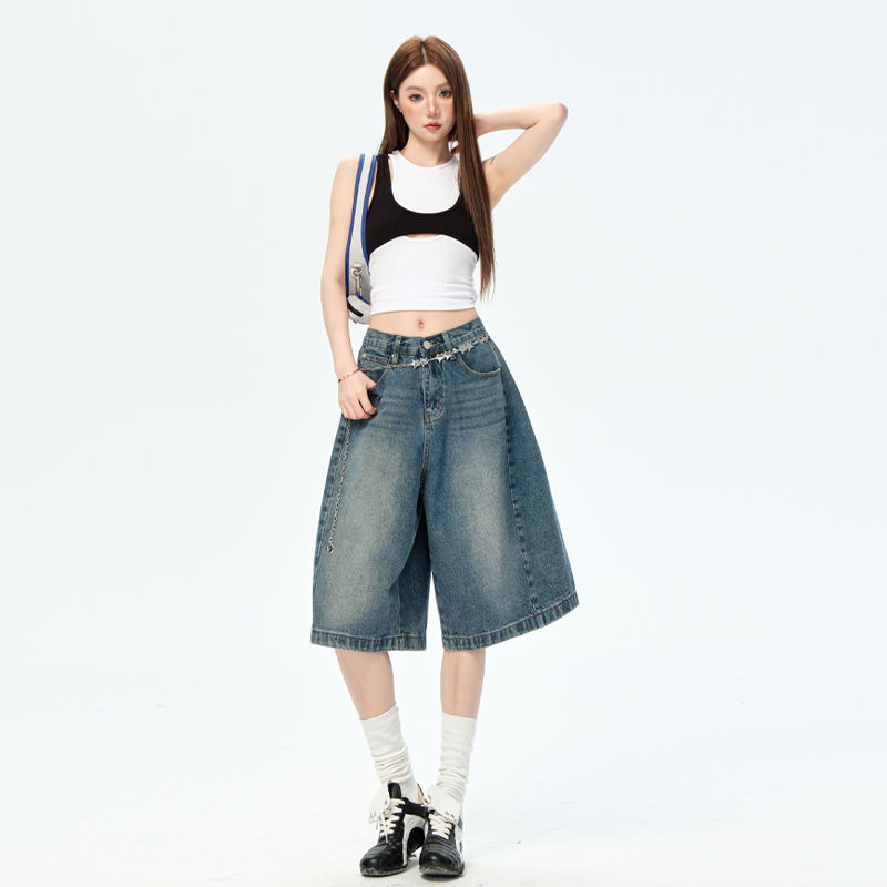 Wide-Leg Five-Point Denim Shorts for Women, New Summer Vintage Loose Shorts, High-Waisted Slimming Relaxed High-Waisted Mid-Length Pants Wide-Leg Five-Point Denim Shorts for Women, New Summer Vintage Loose Shorts, High-Waisted Slimming Relaxed High-Waisted Mid-Length Pants