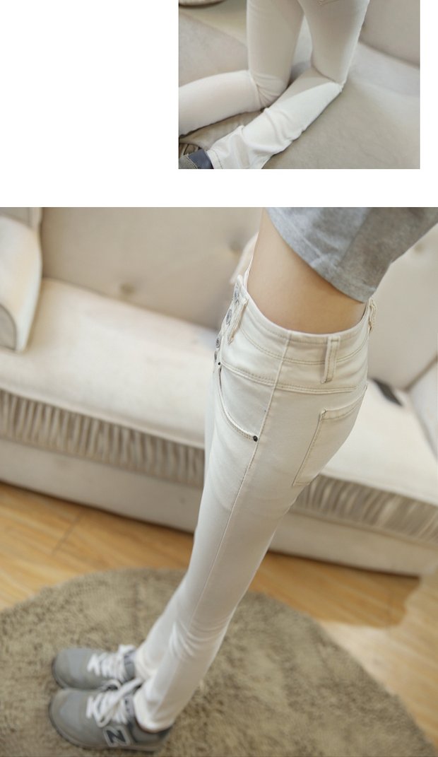 Thu đông mới quần jeans trắng nữ phiên bản Hàn Quốc của quần lọt khe lưng cao quần dài Slim co chân nhỏ bút chì quần shop quần áo nữ