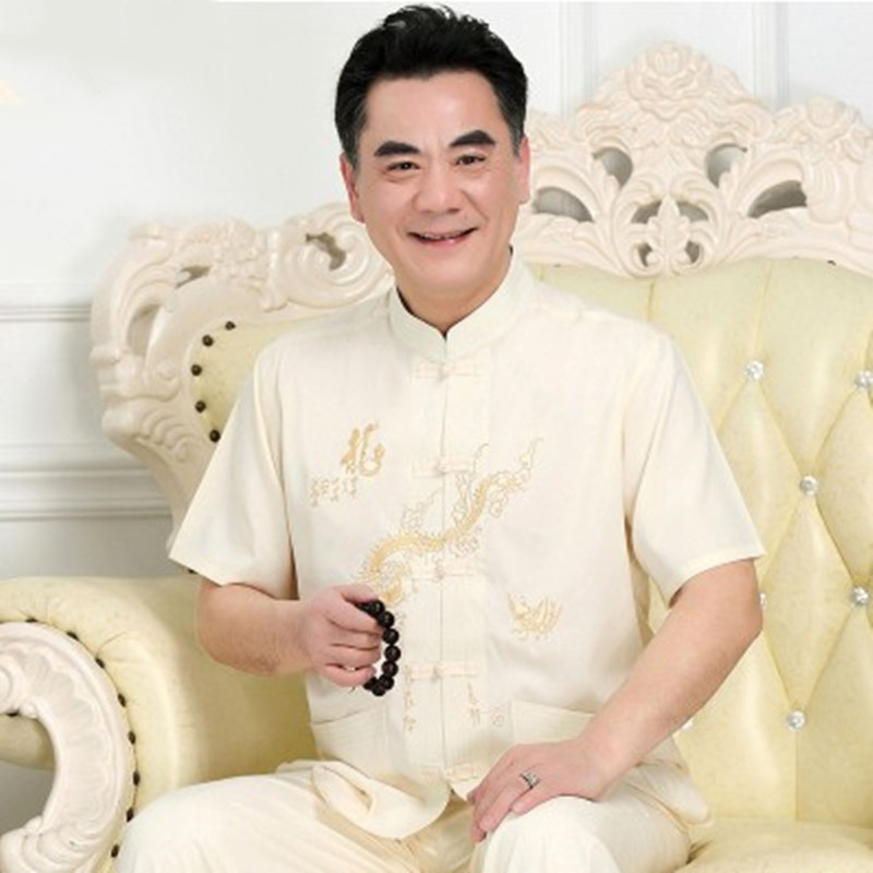Mùa hè trung niên cũ Tang ngắn tay phù hợp với nam giới quần áo thực hành ngày món quà Trung Quốc phong của Cha Grandpa nam mùa hè mỏng