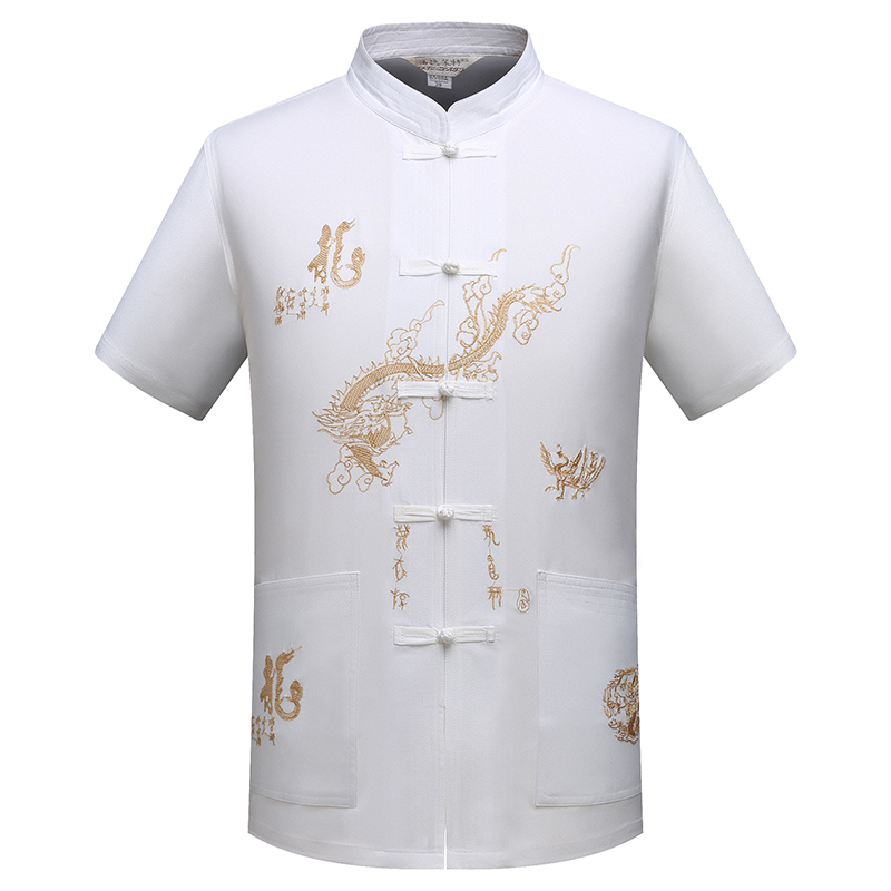 Đàn ông trung niên Tang phù hợp với cổ tay ngắn mùa hè cha Hanfu quốc phục trung niên phong cách Trung Quốc khóa Trung Quốc phong cách Trung Quốc thời trang nam nữ