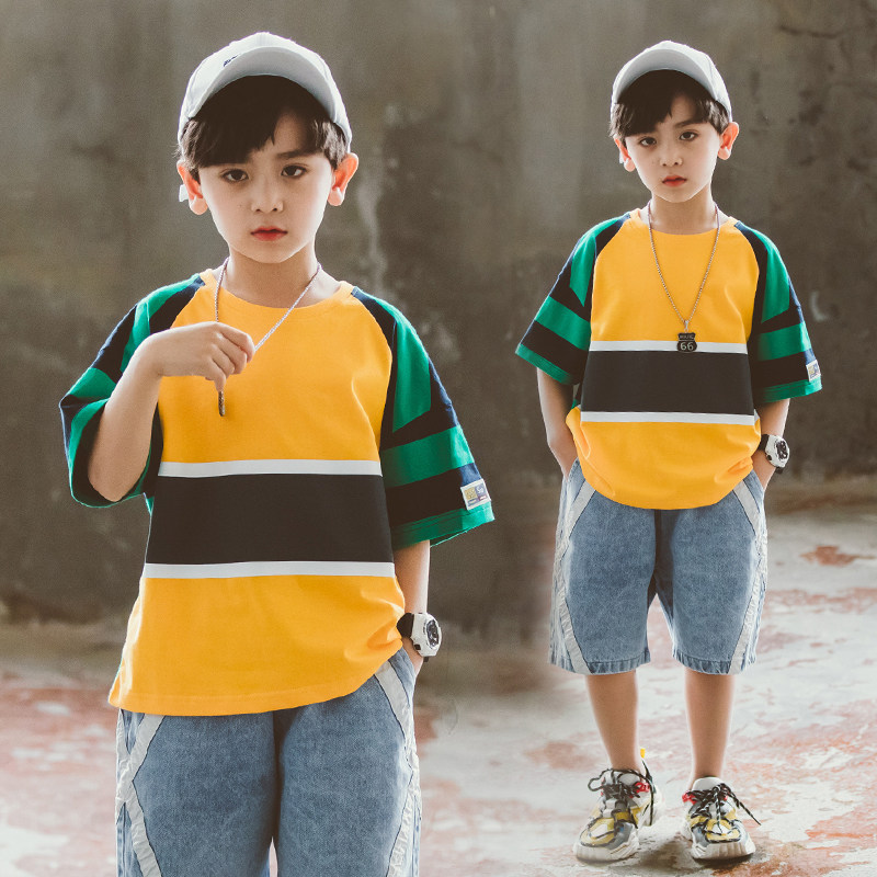 Children's t-shirt summer thin section cotton middle and big children's top half-sleeve boy 2021 summer T-shirt boy handsome t