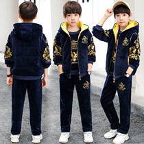 Childrens clothing boys thickened gold velvet three-piece suit 2020 autumn and winter models in the big boys plus velvet childrens foreign style suit