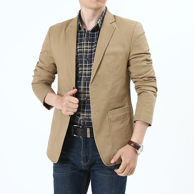 2021 spring and autumn casual cotton jacket men's suit loose middle-aged plus-size version of the small suit dad suit trend
