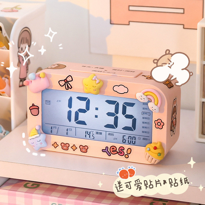 Multifunctional electronic small alarm clock female student children cute smart desktop clock get up artifact dorm big volume