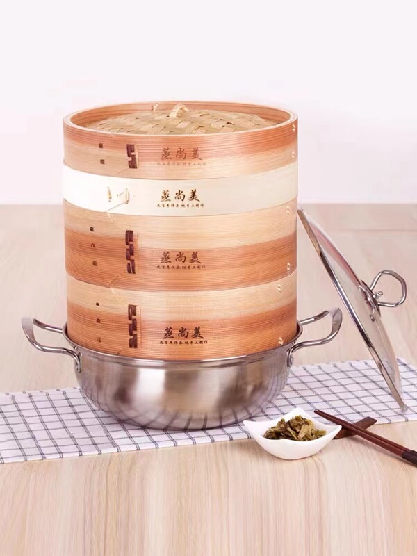 Jinfuton Mommy Pot Steamer Tiktok Popular Steamer Shangmei Steamer Deepened Fir Wood Bamboo Steamer for Steaming Dumplings