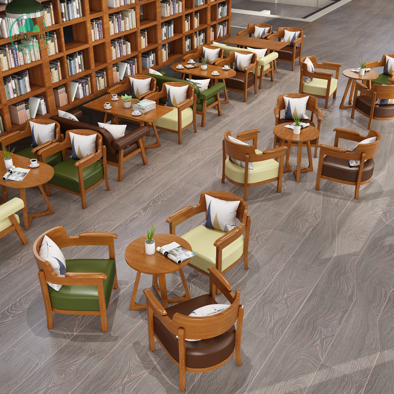 Net Red Cafe Card Seat Sofa Western Restaurant Stool Dessert Baking Milk Tea Shop Solid Wood Negotiation Table and Chair Package Combination