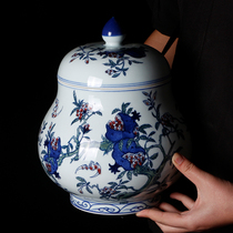 New Chinese Classical vintage Vintage Ceramics Jar Suo Peach Grain Home Swing in Xuanguan Living room Boku Shelf Porcelain Jar Jingdezhen