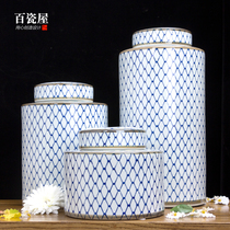 Modern minimalist ceramic storage can ornaments grid set vase living room porch TV cabinet wine cabinet Nordic decoration