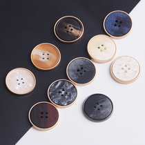 Metal flat four-eye suit suit button round woolen coat windbreaker black button fashion versatile button button