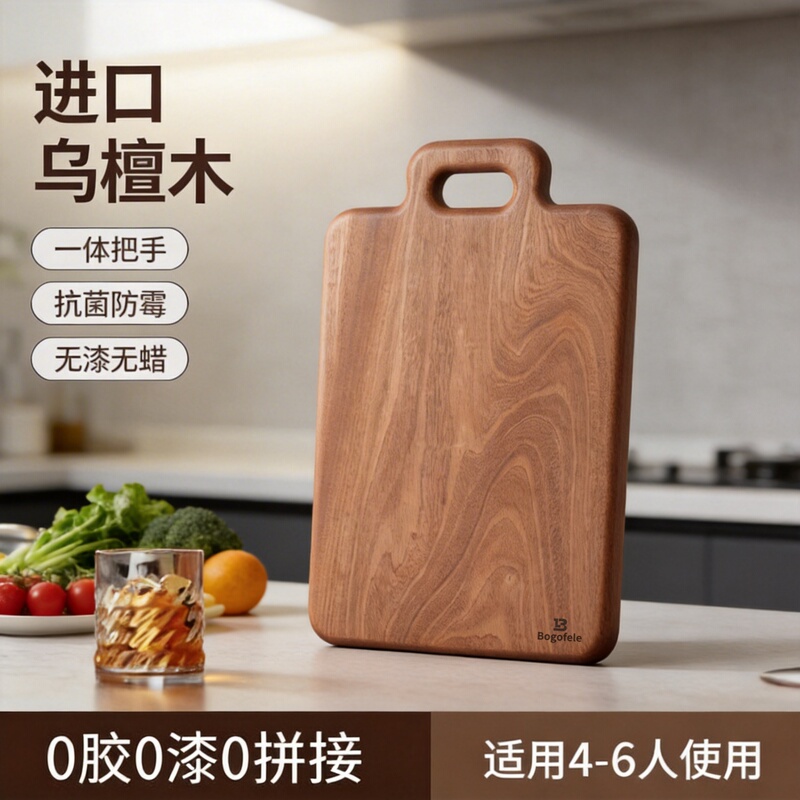 Bogofele Sapele Ebony Cutting Board [Beautifully Shaped, Made from a Single Piece of Wood Without Any Splicing]