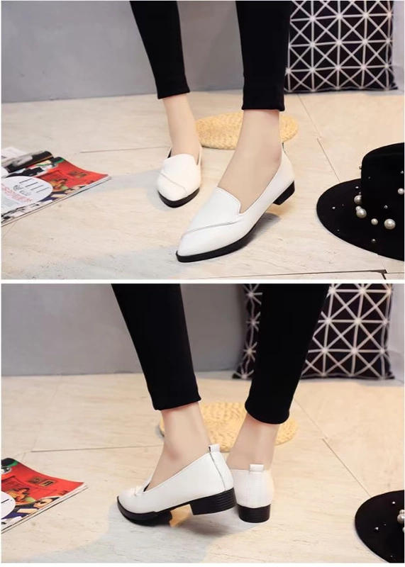 Mùa xuân phiên bản Hàn Quốc của mũi nhọn thấp để giúp giày đơn nữ phẳng miệng đơn giản Giày trắng nhỏ đơn giản đặt chân đi lại nữ
