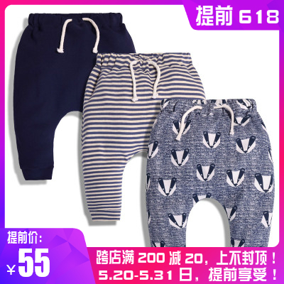 momscare spring summer pure cotton baby big fart pants baby Harun pants male and female child full cotton long pants three clothes