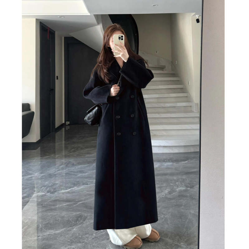 Tall Women's Double-Sided Cashmere Coat, Extra Long, 2026 Autumn and Winter New Style, Tie-Up, Slimming Woolen Overcoat