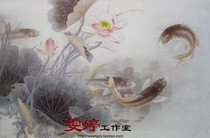 Gongbi painting white sketch background-lotus carp picture Carp flower and bird painting Chinese painting calligraphy and painting professional Gongbi painting background