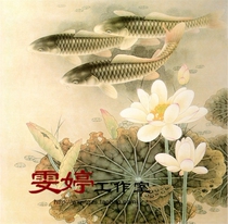 Meticulous painting line drawing bottom draft-Lotus carp picture flower and bird painting professional meticulous painting bottom manuscript