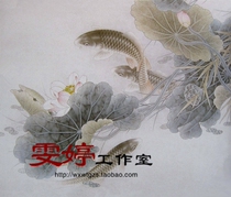 Gongbi painting white sketch background -- Carp lotus lotus pond flower and bird painting Chinese painting professional background