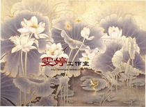 Gongbi painting White sketch Physical white paper background draft Flower and bird line drawing Chinese painting draft Lotus lotus pond frog painting