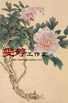 Gongbi line drawing background-Peony butterfly figure white drawing flower precious All kinds of Gongbi painting background