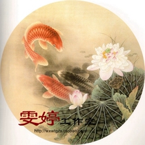 Gongbi painting flowers and birds white drawing background-round lotus lotus pond carp lotus Gongbi painting background Chinese painting calligraphy and painting