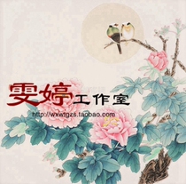 Gongbi line drawing background -- Peony bird figure white drawing Flower Precious Gongbi painting*
