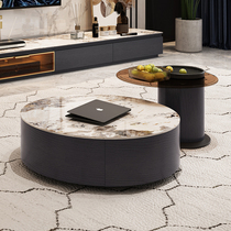 Light luxury bright rock board multifunctional coffee table set small apartment living room telescopic size round tea table TV cabinet combination