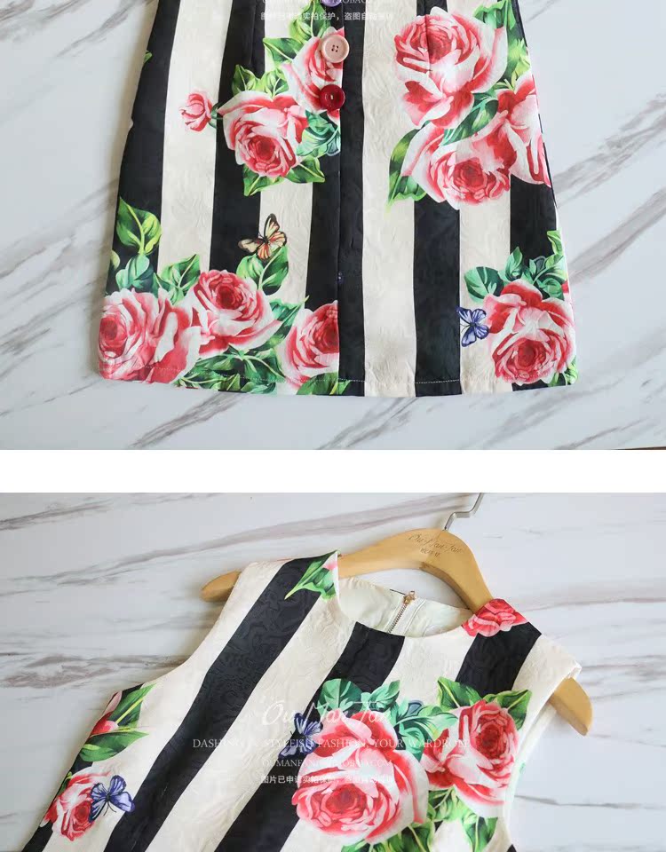 18 mùa hè mới tên lớn haute couture sọc đen trắng in hoa jacquard không tay Một chiếc váy eo nữ váy đầm dự tiệc cưới