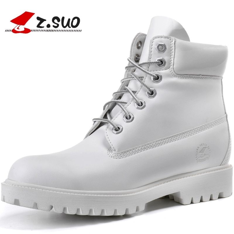 Đi bộ dây giày của nam giới mùa thu và mùa đông xu hướng khởi động của nam giới Martin boots nam màu trắng giày da của Anh đôi giày ủng hộ quân đội giày ống ngắn - Giày ống