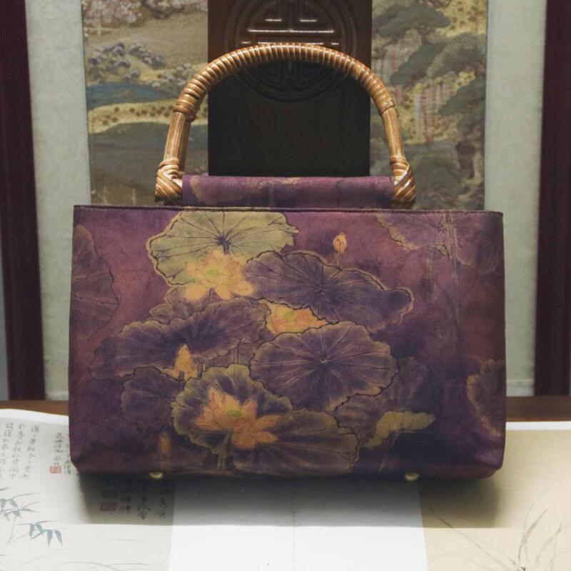 Chinese-Style Large-Capacity Rattan Handbag, Retro Cheongsam Travel Banquet Ethnic Style Printed Bag, Linglian Original