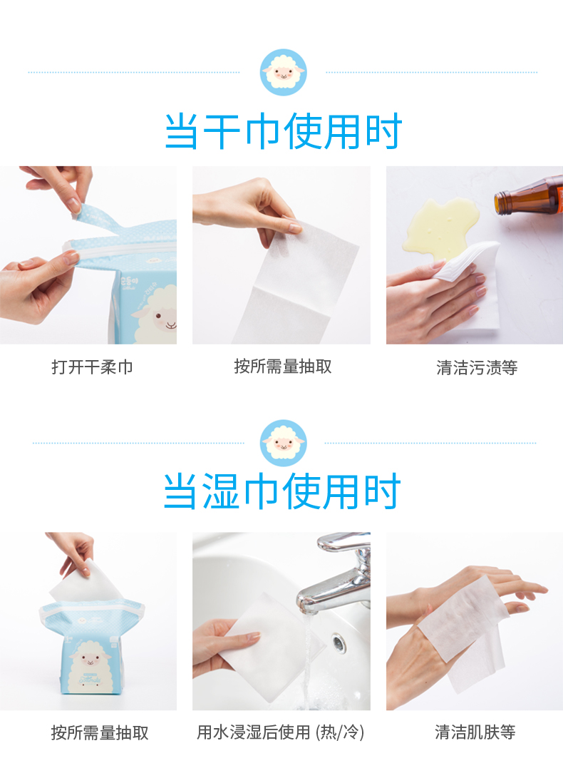 Shun Shun trẻ em Hàn Quốc nhập khẩu khăn ướt và khô cho bé Khăn bông lau khô tay 100 viên - Khăn ướt khăn ướt cho trẻ sơ sinh