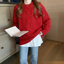 New Years New Year Red Horn Sweater Woman soft glutinous thickness and lazy wind and winter