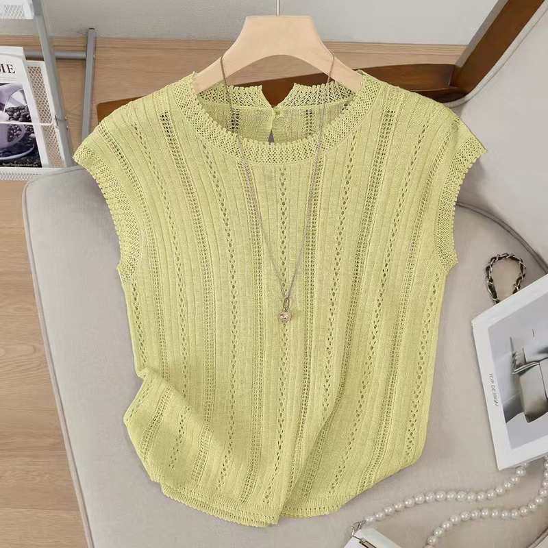 2026 Summer New Fashion Hollow Out Round Neck Knitted Vest for Women, Stylish Pullover Slimming Thin Sleeveless Top 2026 Summer New Fashion Hollow Out Round Neck Knitted Vest for Women, Stylish Pullover Slimming Thin Sleeveless Top