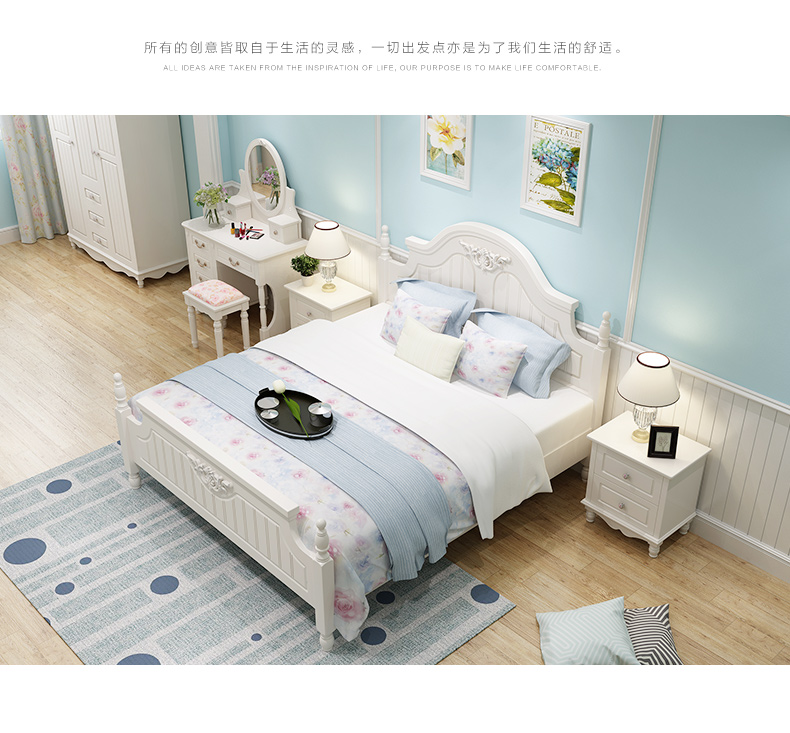 phong cách mục vụ Triều Tiên giường đôi giường gỗ 1,8 1,5 m phòng ngủ hiện đại giường lưu trữ công chúa nhỏ gọn châu Âu - Giường giường có ngăn kéo