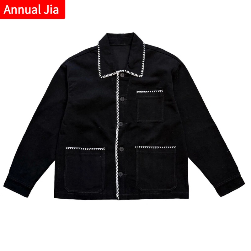 Color-Blocked Shell Embroidery Stitching Lapel Spring and Autumn Casual Loose Versatile Cardigan Jacket Embroidered Coat