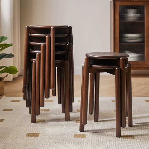 家逸 Обеденные стулья из массива дерева, бытовые штабелируемые круглые табуреты, деревянные табуреты для обеденного стола, низкие табуреты для столовой, табуреты для небольших квартир