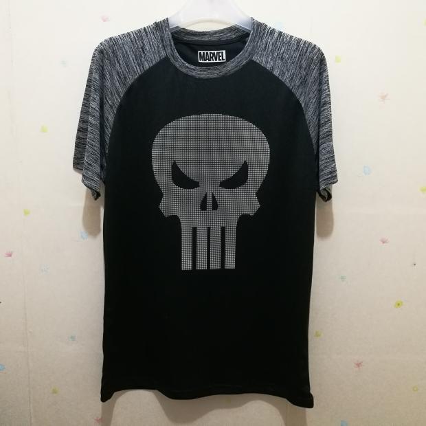 Foreign Trade New Men's Short-Sleeved T-Shirt Summer Quick-Drying Punisher Round Neck Splicing Skull Top Casual Elastic