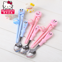 Kitty Children chopsticks spoon tableware set training chopsticks Cartoon cute baby learning toddler practice chopsticks
