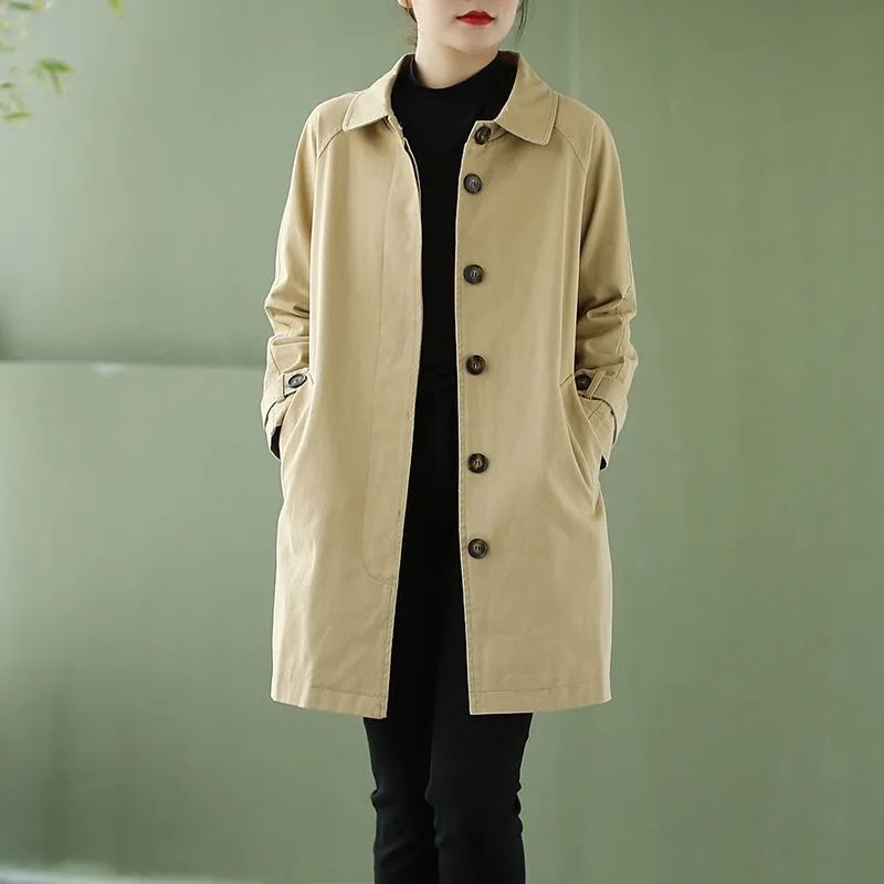 Washed Cotton Trench Coat for Women, Mid-Length, Autumn Wear, Korean Style, Plus Size, Loose Coat, Spring and Autumn Casual Solid Color Trench Coat Jacket Washed Cotton Trench Coat for Women, Mid-Length, Autumn Wear, Korean Style, Plus Size, Loose Coat, Spring and Autumn Casual Solid Color Trench Coat Jacket