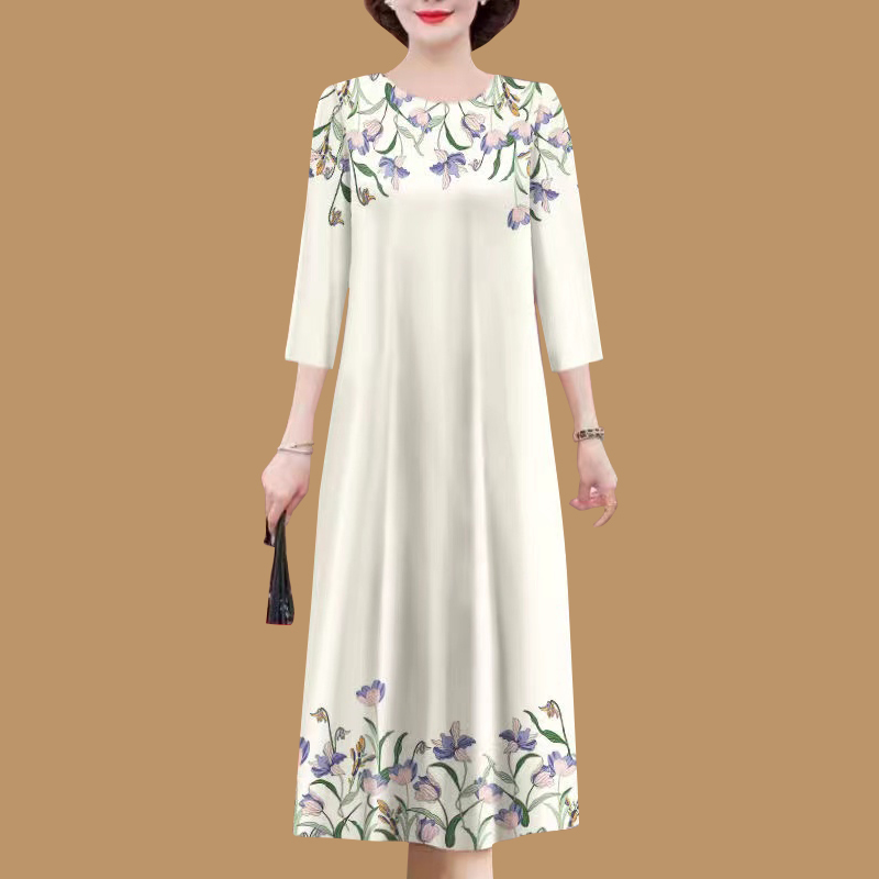 Silk Dress for Women, Mid-Length, Spring and Summer New Style, Large Size, Loose Fit, Tummy-Covering, High-End Mulberry Silk Mother's Dress