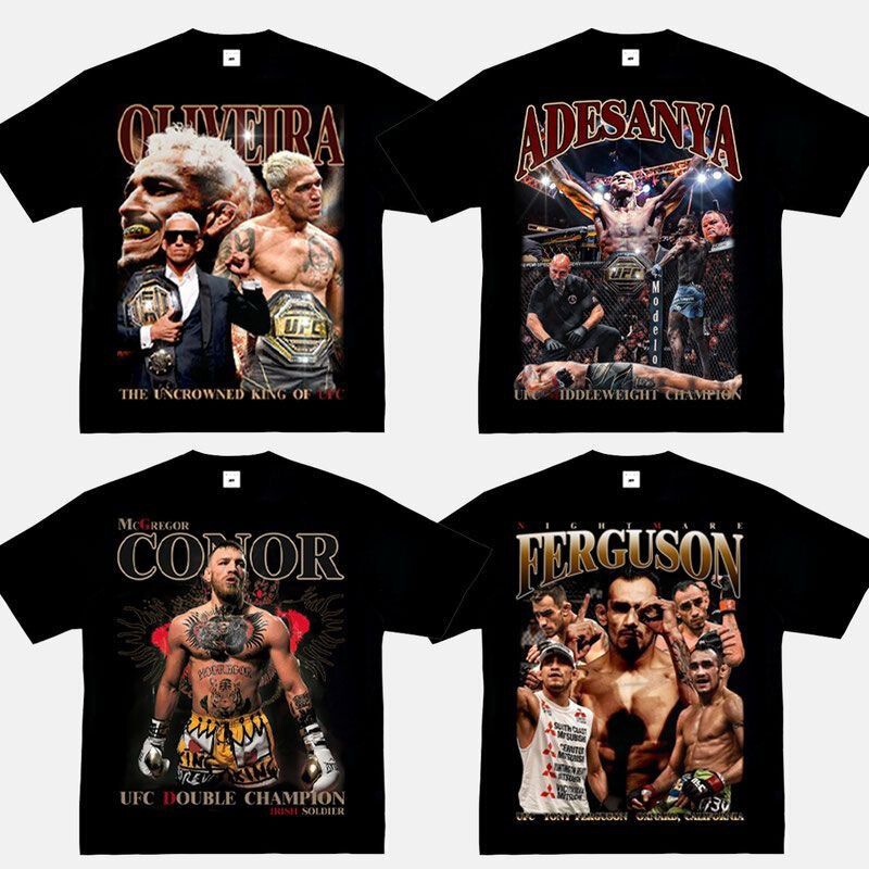 Ufc American-Style T-Shirt with Portrait Print, Short-Sleeved, Boxing, Fighting, Hip-Hop, Loose Fit, Pure Cotton, Comfortable Top, Versatile